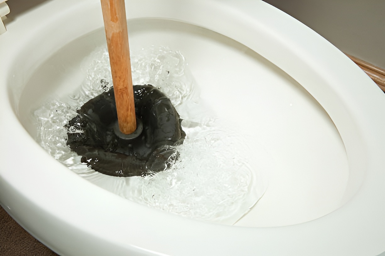 black plunger used on a toilet clog